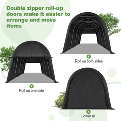 Hoteel Heavy Duty Carport Outdoor Metal Car Tent with Metal Frame and Round Roof, Anti-Snow Portable Garage Storage Shelter for Automobiles,Trucks and Boats,Gary