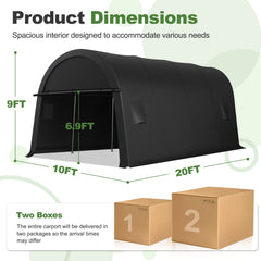 Hoteel 10×20 ft Heavy Duty Carport Outdoor Metal Car Tent with Metal Frame and Round Roof, Anti-Snow Portable Garage Storage Shelter for Automobiles,Trucks and Boats