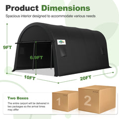 Hoteel Heavy Duty Carport Outdoor Metal Car Tent with Metal Frame and Round Roof, Anti-Snow Portable Garage Storage Shelter for Automobiles,Trucks and Boats,Gary