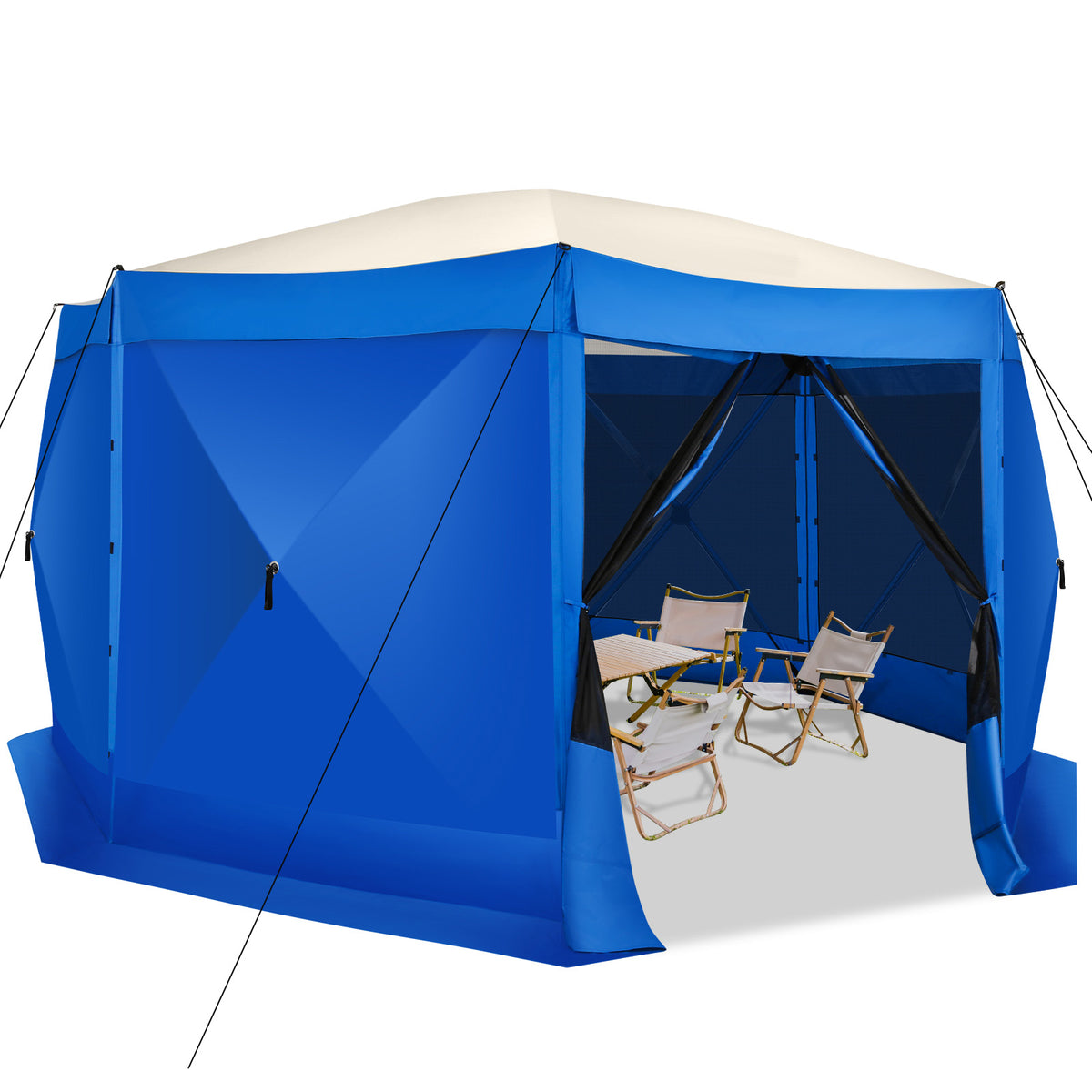 COBIZI 15'x15' Camping Gazebo Tent 8 Sided Pop-up Canopy Screen Tent with Netting for Camping, Waterproof, UV Resistant, Ez Set-up Party Tent with Carrying Bag