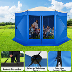 Hoteel 15x15 Camping Gazebo Tent 8 Sided Pop-up Canopy Screen Tent with Netting for Camping, Waterproof, UV Resistant, Ez Set-up Party Tent with Carrying Bag