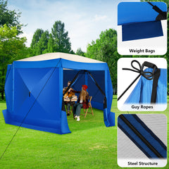 Hoteel 15x15 Camping Gazebo Tent 8 Sided Pop-up Canopy Screen Tent with Netting for Camping, Waterproof, UV Resistant, Ez Set-up Party Tent with Carrying Bag