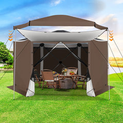 Hoteel 12x12ft Pop-up Camping Gazebo, Camping Gazebo Screen Tent with 6 Sidewalls and Mosquito Netting, Portable Carry Bag, Waterproof, UV 50+, Large Shade Tents for Outdoor Camping, Backyard