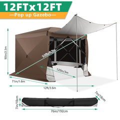 Hoteel 12x12ft Pop-up Camping Gazebo, Camping Gazebo Screen Tent with 6 Sidewalls and Mosquito Netting, Portable Carry Bag, Waterproof, UV 50+, Large Shade Tents for Outdoor Camping, Backyard