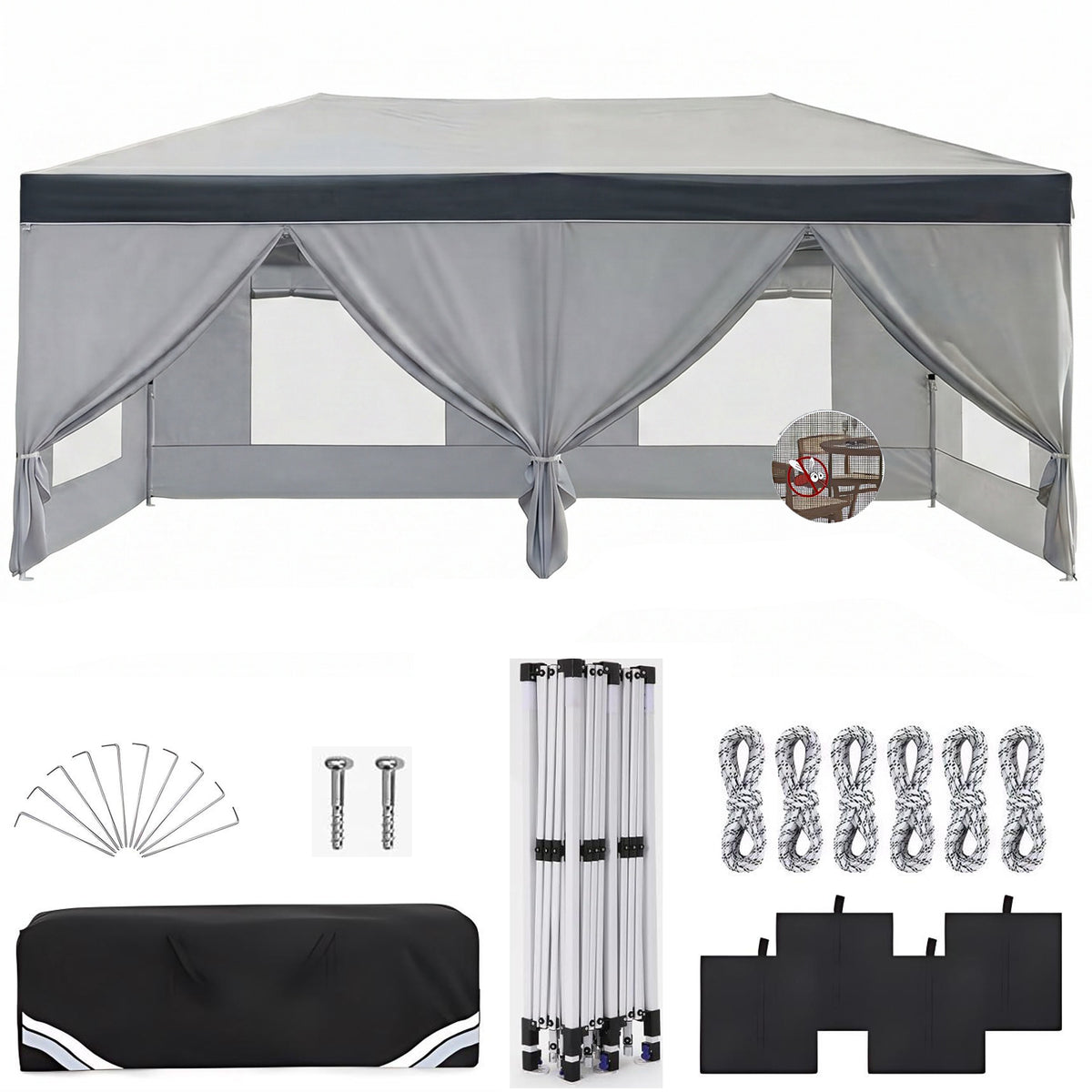 10x20 Pop Up Canopy Tent with Sidewalls, One Push Setup with Air Vent and Mesh Windows, Party Tents for Parties, Event, Commercial and Wedding with SandBags
