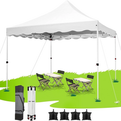 HOTEEL 10x10 Pop Up Canopy Outdoor Shade, Easy Up Sun Shelter with One Person Set Up Center Lock, Commercial Instant Canopy Tent, Portable Instant Camping Beach Canopy Tents for Parties, Beach, White
