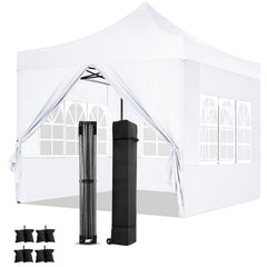 YUEBO 10x10ft Pop Up Canopy Outdoor Portable Folding Gazebo Shade Tent w/Adjustable Height, Wind Vent, Roller Bag - White