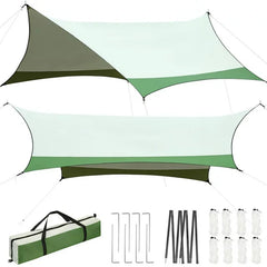 YUEBO Hammock Tarp, Hammock Tent - Rain Tarp for Camping Hammock - Camping Gear Must Haves w/Easy Set Up Including 2 Tent Stakes and Carry Bag, Green & Grey