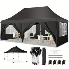 COBIZI 10x20 Pop Up Canopy Tent with 6 Removable Sidewalls,Easy Up Commercial Canopy with Upgrade Raised Roof,Waterproof and UV50+ Gazebo with Carry Bag