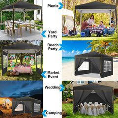 COBIZI Pop up Canopy Tent 10x10 Commercial Instant Canopy with 4 Sidewalls & Carry Bag 4 Stakes & Ropes & Sandbags Portable Tent for Parties Beach Camping Party Event Shelter Sun Shade