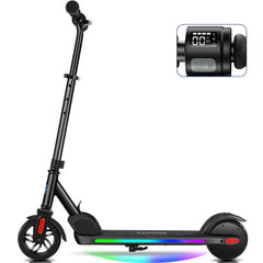 CAROMA Electric Scooter, Foldable Electric Scooter for Kids Ages 8-15, Up to 10 MPH & 7 Miles, LED Display, Colorful LED Lights, Lightweight Kids Electric Scooter