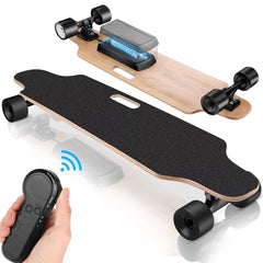 CAROMA Electric Skateboards for Adults, 350W Electric Longboard with Wireless Remote, 12.4 MPH Top Speed, 8 Miles Max Range Electric Board for Teens, Black