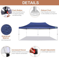 COBIZI 10x20 Pop Up Canopy Tent with 6 Sidewalls, Wedding Party Tent Outdoor Canopy UV50+ Waterproof Canopy Tent Event Shelter, 3 Adjustable Heights, with Carry Bag, Blue