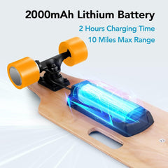 Caroma Electric Skateboards with Remote, 350W Brushless Motor, 12.4MPH Top Speed, 8 Miles Max Range, 3 Speed Mode E Skateboard, Orange Wheels