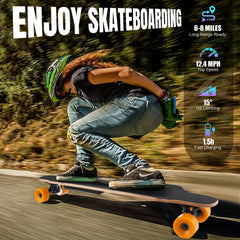 Caroma Electric Skateboards with Remote, 350W Brushless Motor, 12.4MPH Top Speed, 8 Miles Max Range, 3 Speed Mode E Skateboard, Orange Wheels