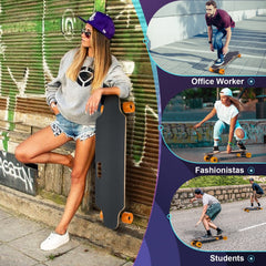 Caroma Electric Skateboards with Remote, 350W Brushless Motor, 12.4MPH Top Speed, 8 Miles Max Range, 3 Speed Mode E Skateboard, Orange Wheels