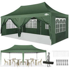 COBIZI 10x20 Pop Up Canopy Tent with 6 Sidewalls, Wedding Party Tent Outdoor Canopy UV50+ Waterproof Canopy Tent Event Shelter, 3 Adjustable Heights, with Carry Bag, Green