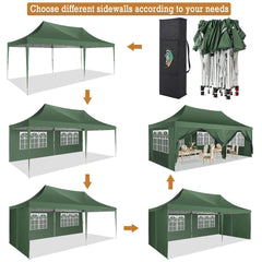 COBIZI 10x20 Pop Up Canopy Tent with 6 Sidewalls, Wedding Party Tent Outdoor Canopy UV50+ Waterproof Canopy Tent Event Shelter, 3 Adjustable Heights, with Carry Bag, Green