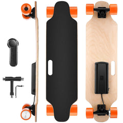 YUEBO Electric Skateboard Youth Electric Longboard with Wireless Remote Control, 12 MPH Top Speed, 10 Miles Range, 7 Layers Maple Longboard (Orange)