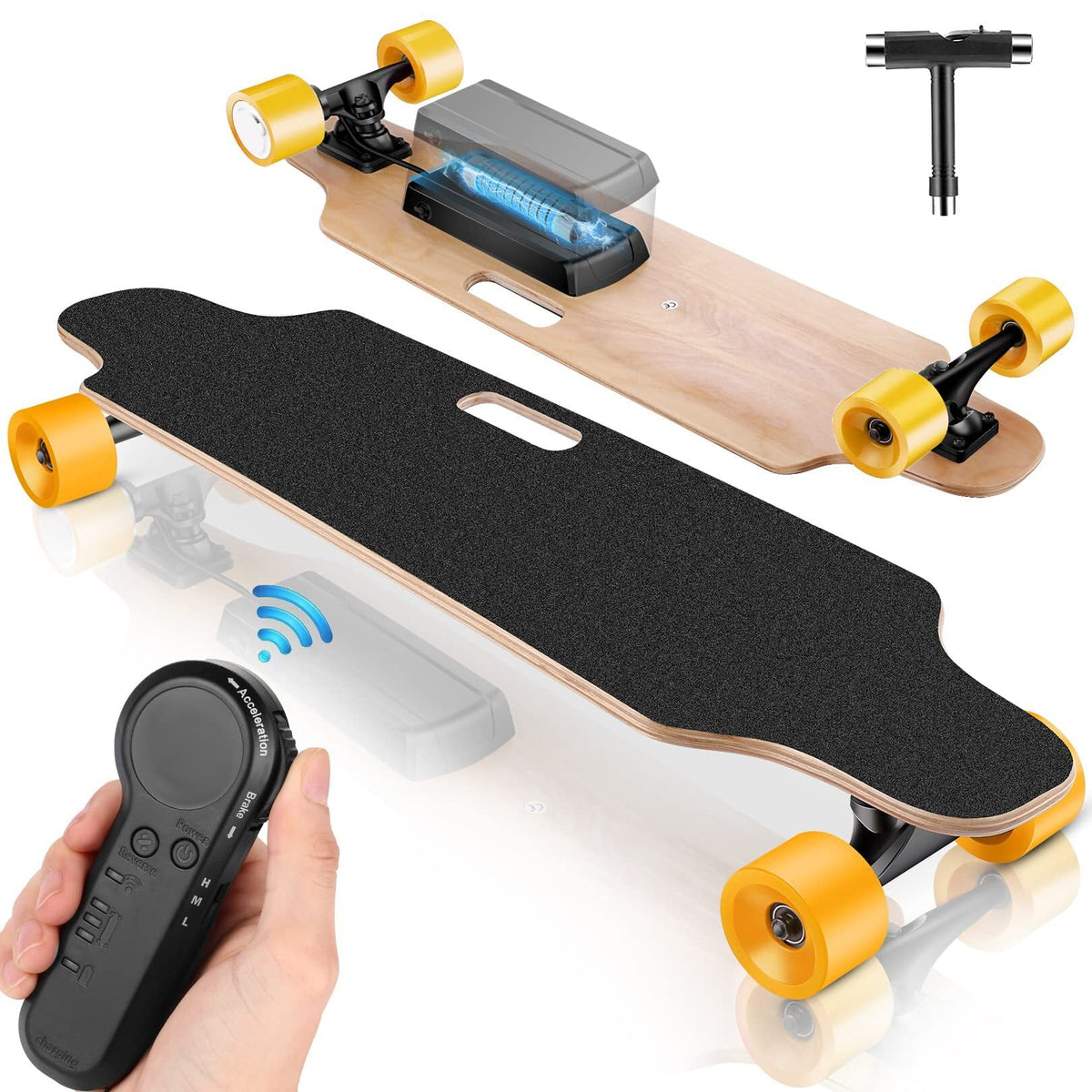 ACESHIN Electric Skateboard for Adults with Wireless Remote, 8 Layers Maple Electric Skateboard, 350W Electric Longboard for Youths