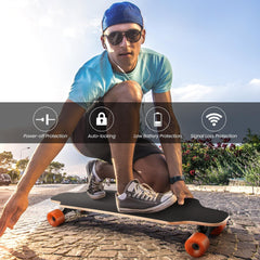 YUEBO Electric Skateboard Youth Electric Longboard with Wireless Remote Control, 12 MPH Top Speed, 10 Miles Range, 7 Layers Maple Longboard (Orange)