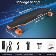 YUEBO Electric Skateboard Youth Electric Longboard with Wireless Remote Control, 12 MPH Top Speed, 10 Miles Range, 7 Layers Maple Longboard (Orange)