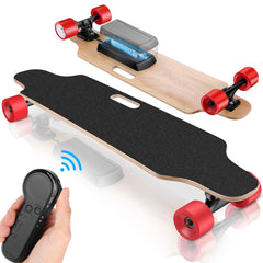 CAROMA Electric Skateboards for Adults, 350W Electric Longboard with Wireless Remote, 12.4 MPH Top Speed, 8 Miles Max Range Electric Board for Teens, Black