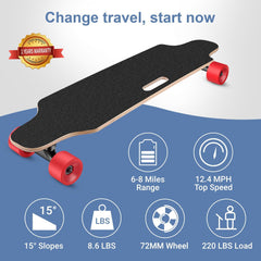 CAROMA Electric Skateboards for Adults, 350W Electric Longboard with Wireless Remote, 12.4 MPH Top Speed, 8 Miles Max Range Electric Board for Teens, Black