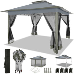HOTEEL 13x13 Pop Up Gazebo Canopy Tent, Outdoor Waterproof Portable Gazebo With Mosquito Nettings, Double Vented Roof, 3 Adjustable Height and Carry Bag for Patio Garden Lawn