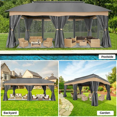 COBIZI Heavy Duty 12x20 Metal Patio Gazebo Outdoor Gazebo Canopy Tent with 6 Mosquito Netting and Curtains Gazebos Shelter 100% Waterproof with Double Roof for Party, Backyard, Deck, Garden, Gray
