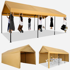 COBIZI Carport, 10'x 20' Heavy Duty Carport with Roll-up Ventilated Windows, Portable Garage with Removable Sidewalls & Doors for Car