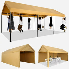 YUEBO Carport, 10'x 20' Heavy Duty Carport with Roll-up Ventilated Windows, Portable Garage with Removable Sidewalls & Doors for Car, Truck, Boat, Car Canopy with All-Season Tarp, Yellow