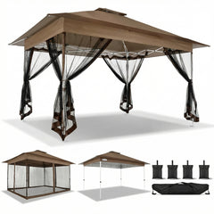 COBIZI 10‘x15’ Pop-Up Gazebo - Outdoor pop-up sunshade canopy tent, patio gazebo, shade canopy - Mesh tent with portable storage bag, suitable for camping, garden, terrace, backyard