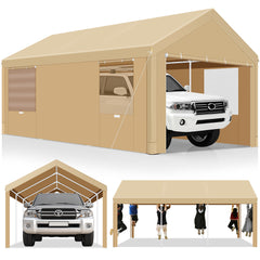 Hoteel Carport 10'x20' Large Heavy Duty Car Canopy with Steel Frame, Portable Garage Wedding Tent Big Tents Carports Shelter, All-Season Tarp for Outdoor Party Birthday, Khaki