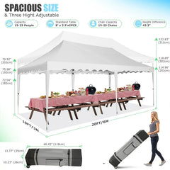 YUEBO Canopy 10' x 20' Pop Up Canopy Tent Heavy Duty Waterproof Adjustable Commercial Instant Canopy Outdoor Party Canopy Parties,Wedding,Outside Patio,Event,Backyard,Black
