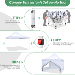 Hoteel 10x10 Pop Up Canopy Tent with 3 Sidewalls, Outdoor Canopy Tent Waterproof Pop Up Backyard Canopy Portable Party Commercial Instant Canopy Shelter Tent Gazebo for Wedding Camping, White