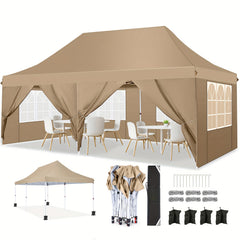 COBIZI 10x20 Pop Up Canopy Tent with 6 Removable Sidewalls,Easy Up Commercial Canopy with Upgrade Raised Roof,Waterproof and UV50+ Gazebo with Carry Bag