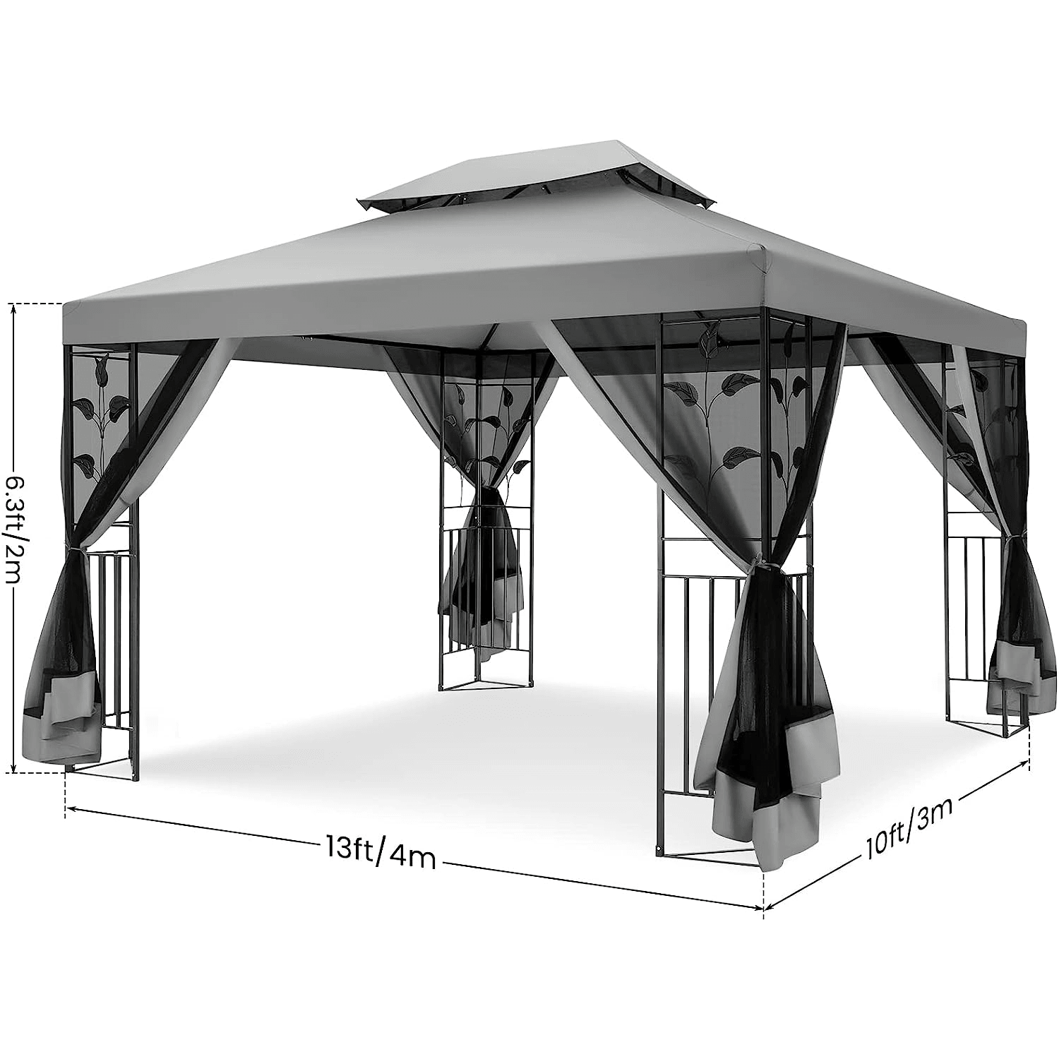 COBIZI 10 x 13 Outdoor-Pavillon mit Laubschutz, Stahlrahmen und Moskit