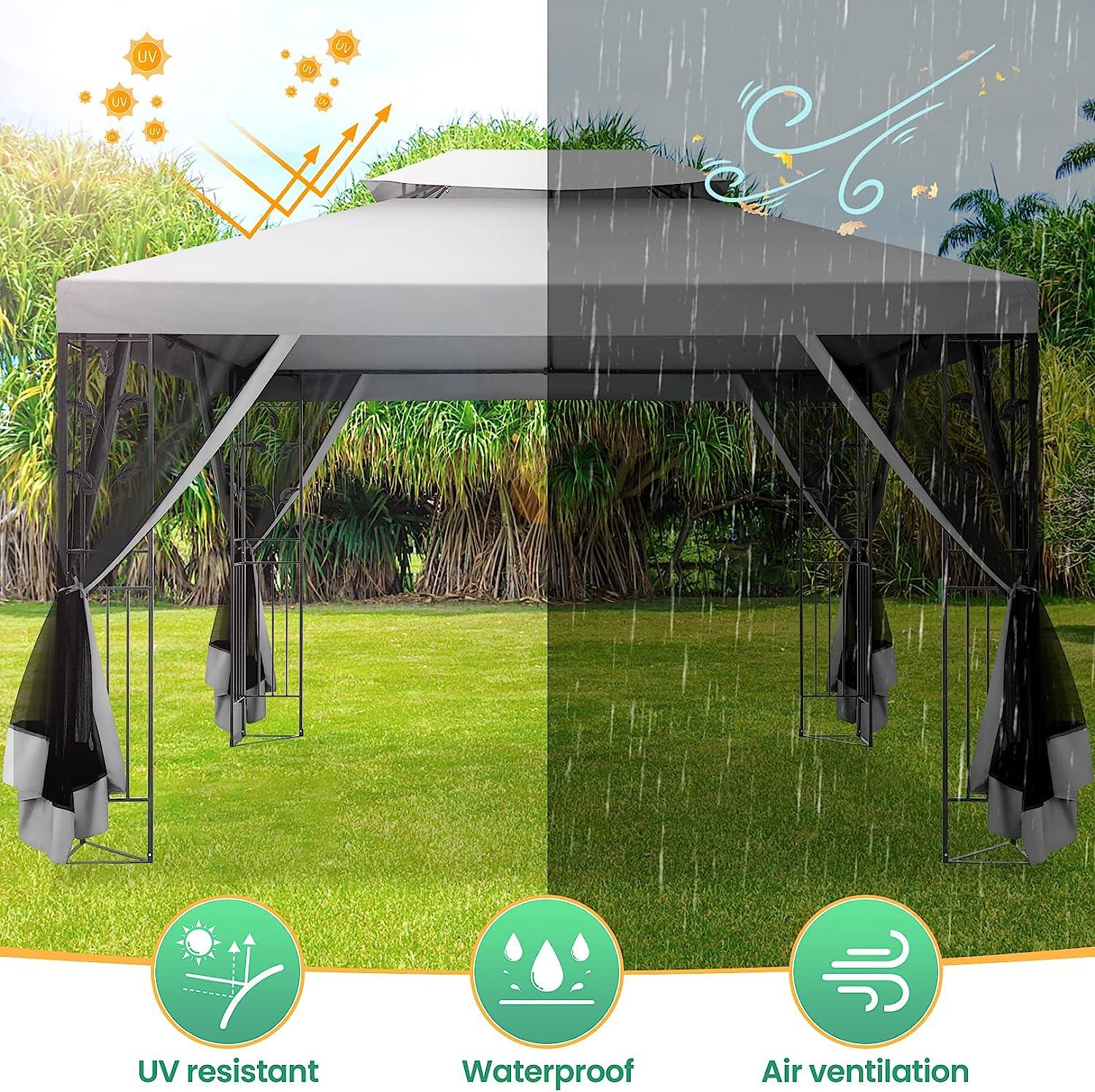 COBIZI 10x13 Outdoor Gazebo with Leaf Screen Steel Frame and Mosquito
