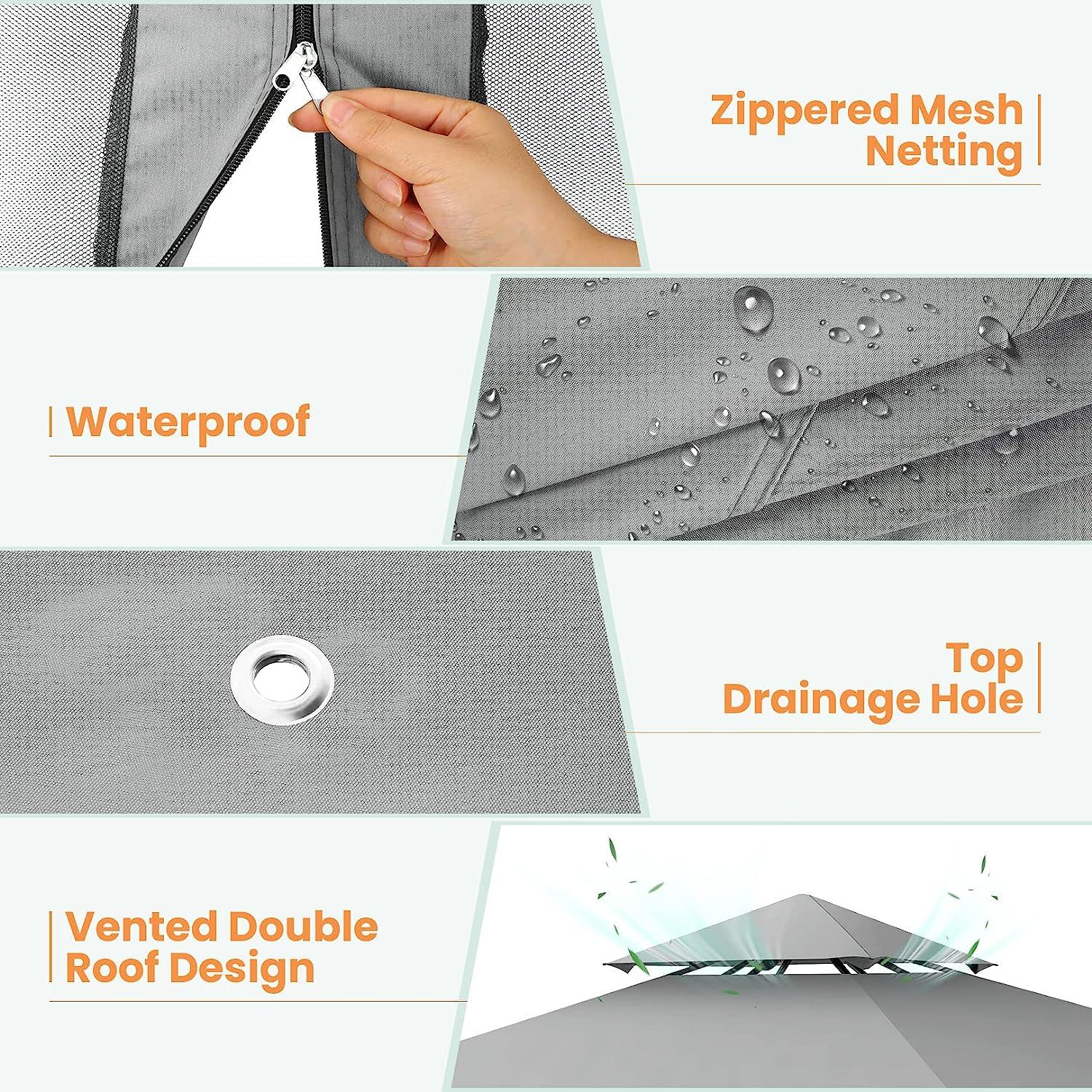 COBIZI Gazebo 10x10 Double Rooftops with Mosquito Netting Waterproof Screened Gazebo - COBIZI