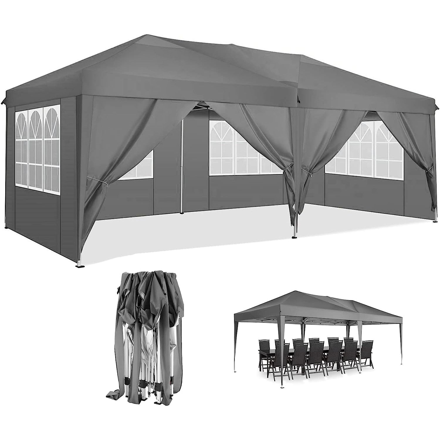 10 ft. x 10 ft. Gray Pop Up Sidewall Canopy Tent- 5-Pieces of