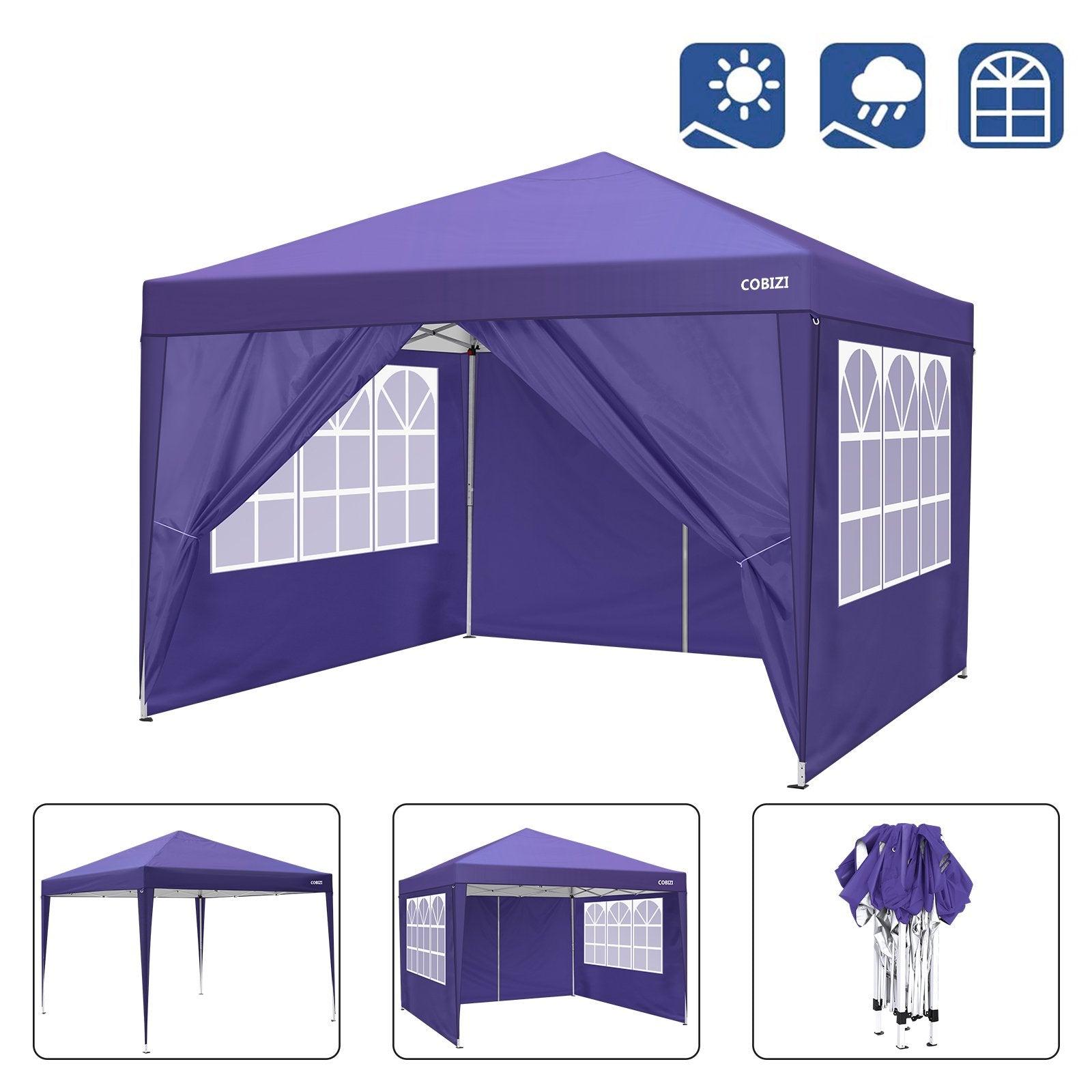 COBIZI Pop Up Canopy Shade Waterproof Tent 10'x10' with 4 Sidewalls - COBIZI