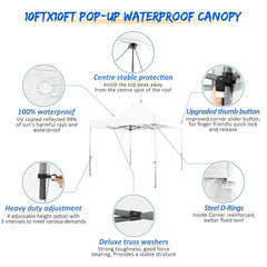 COBIZI Pop Up Canopy Shade Waterproof Tent 10'x10' with Carry Bag - COBIZI