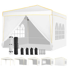 HOTEEL 10x10 Pop up Canopy with Sidewalls,Waterproof Tent for Parties Wedding Event,Instant Outdoor Gazebos with Carry Bag,Stakes,Ropes & Sandbags,Black