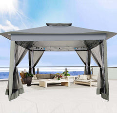 HOTEEL 12x12 Outdoor Pop-up Gazebo Canopy with Mosquito Netting 2-Tiered Vented Top 3 Adjustable Height for Backyard, Garden, Lawn,Light Grey