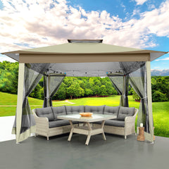 HOTEEL 13x13 Pop Up Gazebo Canopy Tent, Outdoor Waterproof Portable Gazebo With Mosquito Nettings, Double Vented Roof, 3 Adjustable Height and Carry Bag for Patio Garden Lawn