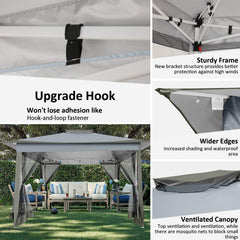 Hoteel 12' x 12' Adjustable Height Pop-up Gazebo Tent Fully Waterproof Instant Outdoor Canopy Folding Shelter with 6 Mosquito Nettings, Double Roofs, Privacy Screens for Backyard, Garden, Lawn, Gray