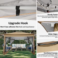 Hoteel Gazebo 12x12 Outdoor Pop Up Canopy with 6 Mosquito Nettings, Patio Gazebo Canopy Tent Backyard Canopy with 2-Tiered Vented Top 3 Adjustable Height and 144 Square Ft of Shade