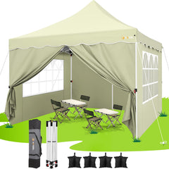 HOTEEL 10x10 Pop Up Canopy , UPF 50+ Easy Setup Canopy Tent Waterproof Outdoor Instant Portable Shelter with 4 Removable Sidewalls, Sandbags, Stakes & Ropes for Party, Events, Vendor