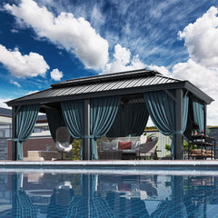 HOTEEL 12' x 20' Hardtop Heavy-Duty Gazebo with Galvanized Steel Double Roof, Hot Tub Gazebo with Fire-Resistant Curtains and Mesh Screen, Aluminum Frame Outdoor Canopy for Patios and Parties